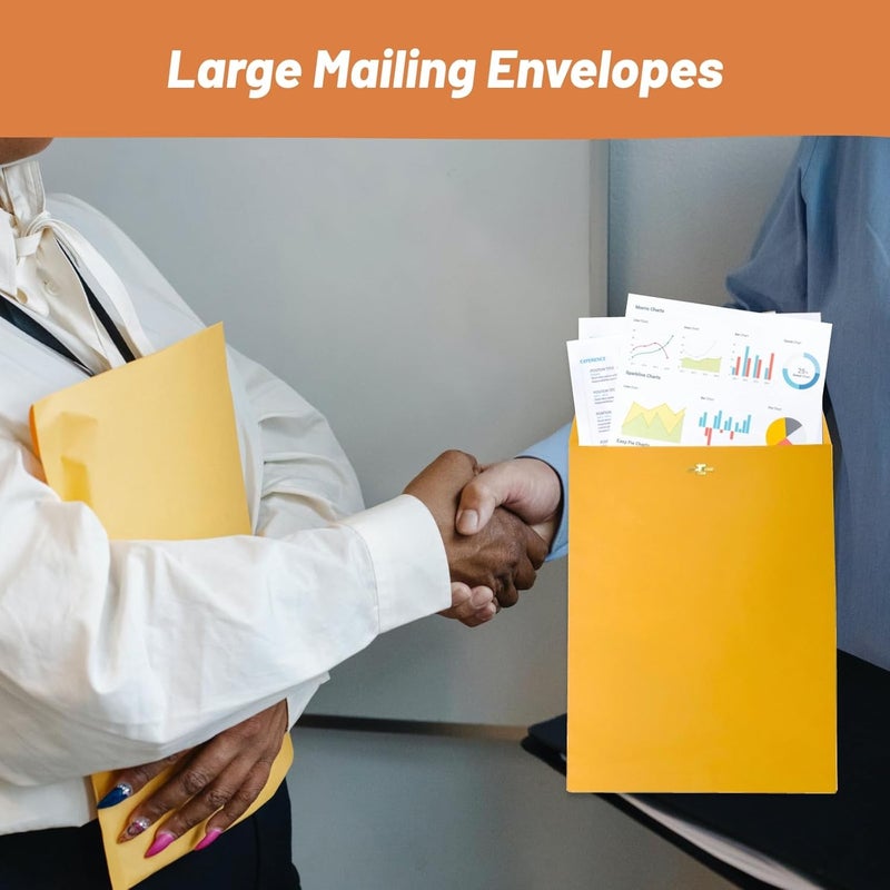Creebe 20 Pcs Clasp Envelopes 10x13, Large Yellow 10 x 13 Manilla Envelopes with Clasp and Gummed Seal for Mailing, 100 GSM Kraft Paper - Image 5